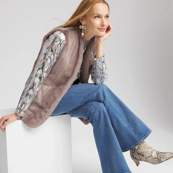 Chico's Plush Faux Fur Vest in Soft Brown - Picture 2 of 4